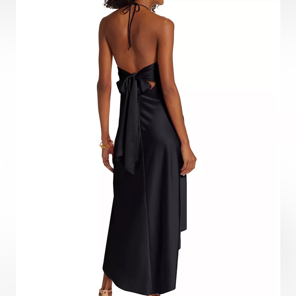 ALICE + OLIVIA | RAYNI HALTER NECK HIGH LOW MIDI DRESS